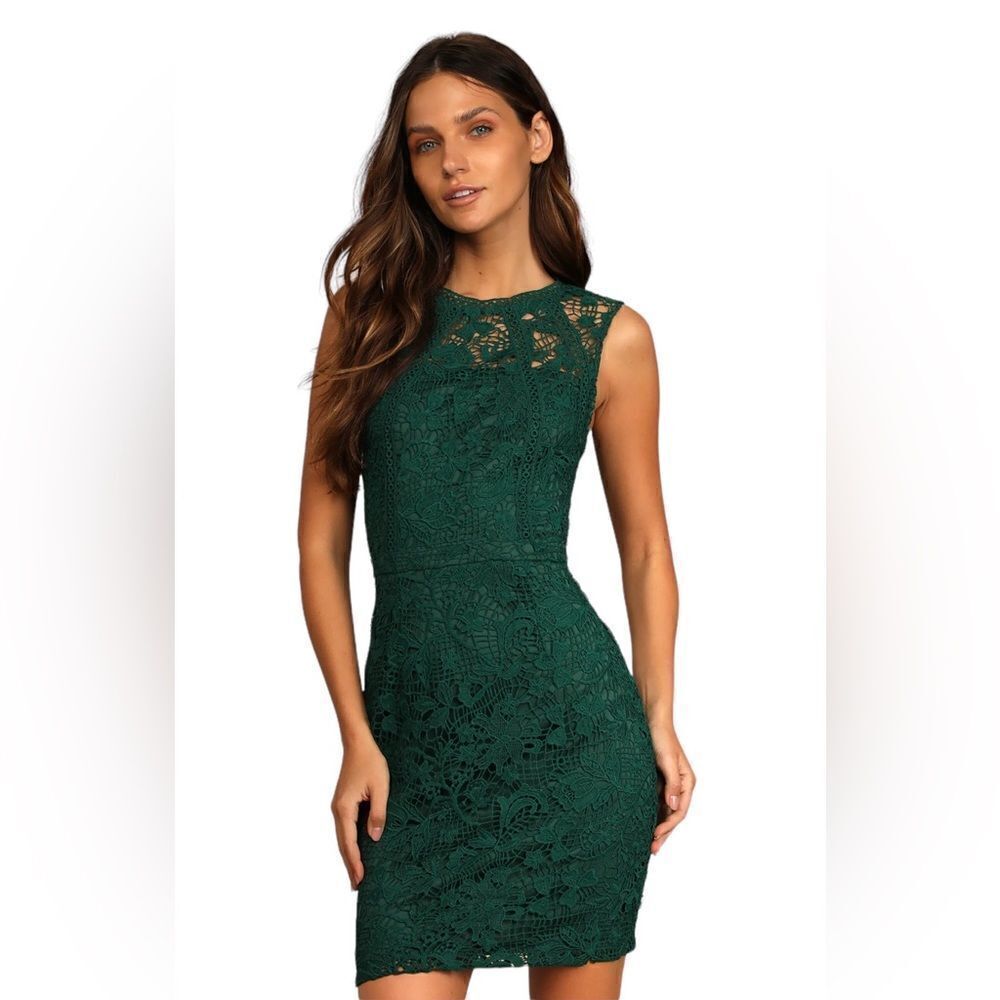 NWT LULUS LIVING LOVELY EMERALD GREEN CROCHET LACE BACKLESS MINI DRESS SIZE XL